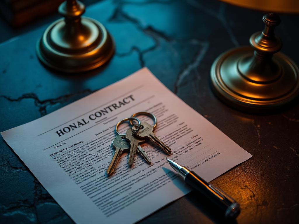 Chiavi di casa e contratto di locazione firmato su una scrivania